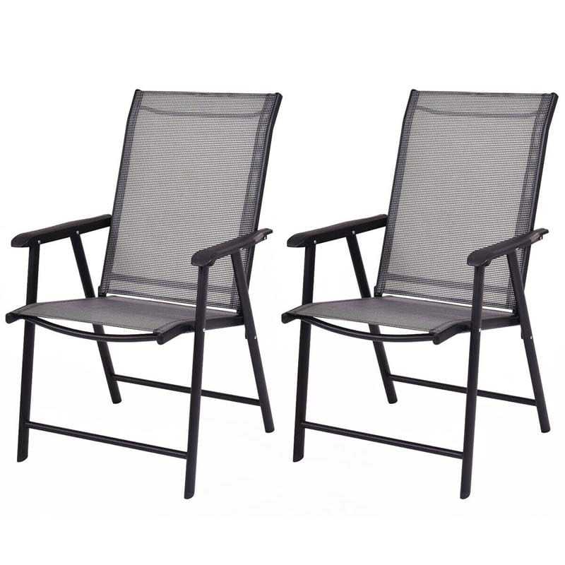 2PCS Patio Folding Dining Chairs Outdoor Sling Chairs Metal Frame Portable Chairs with Armrests for Lawn Garden Deck Camping Beach