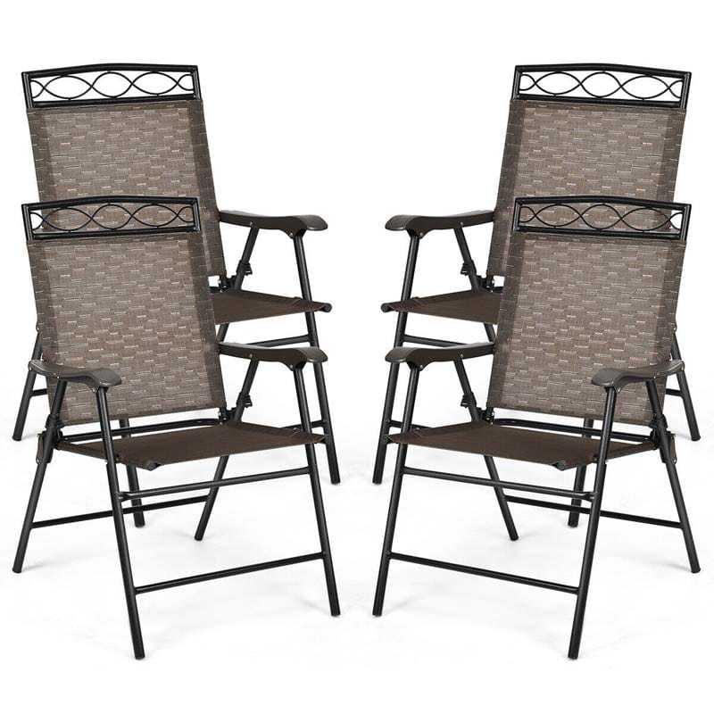 4 Pack Outdoor Folding Sling Chairs Patio Chairs for Backyard Garden Beach with Armrest & Backrest