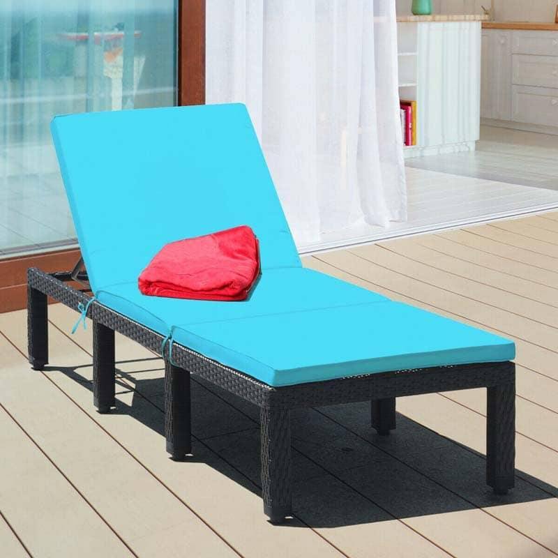 Rattan Outdoor Chaise Lounge Chair with Cushions, 7-Position Adjustable Backrest, Steel Frame Patio Sun Lounger for Poolside, Backyard