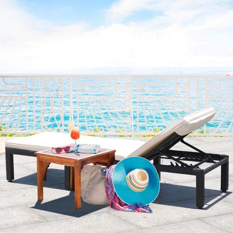 Rattan Outdoor Chaise Lounge Chair with Cushions, 7-Position Adjustable Backrest, Steel Frame Patio Sun Lounger for Poolside, Backyard