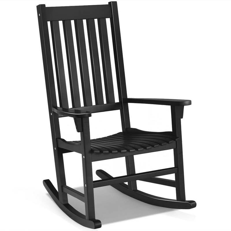 Oversized Acacia Wood Rocking Chair, High Back Patio Porch Rocker with Armrests & Slat Seat for Indoor & Outdoor Use