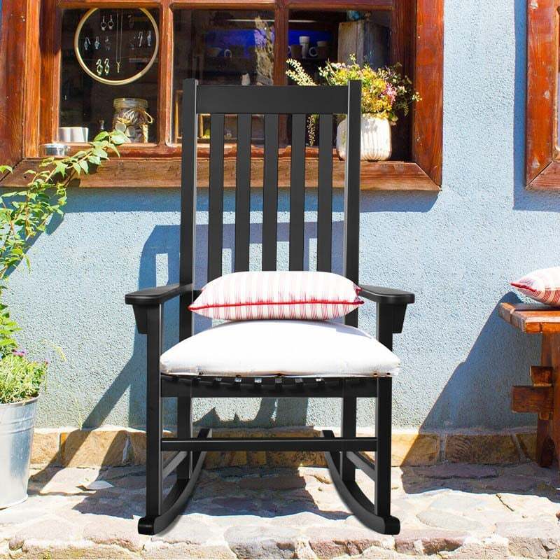 Oversized Acacia Wood Rocking Chair, High Back Patio Porch Rocker with Armrests & Slat Seat for Indoor & Outdoor Use