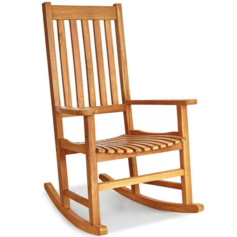 Oversized Acacia Wood Rocking Chair, High Back Patio Porch Rocker with Armrests & Slat Seat for Indoor & Outdoor Use