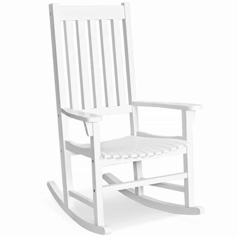 Oversized Acacia Wood Rocking Chair, High Back Patio Porch Rocker with Armrests & Slat Seat for Indoor & Outdoor Use