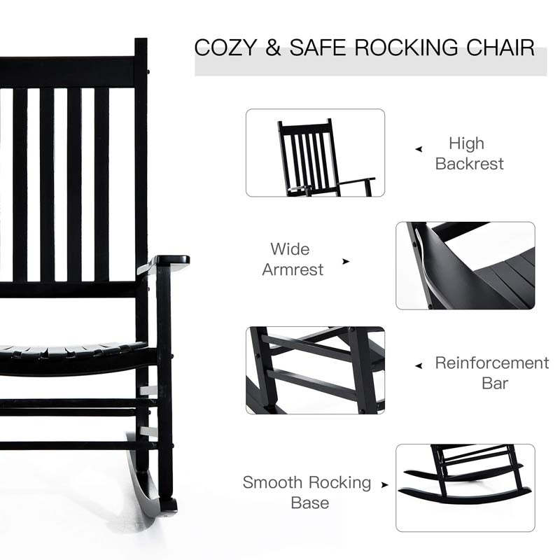 Oversized Acacia Wood Rocking Chair, High Back Patio Porch Rocker with Armrests & Slat Seat for Indoor & Outdoor Use