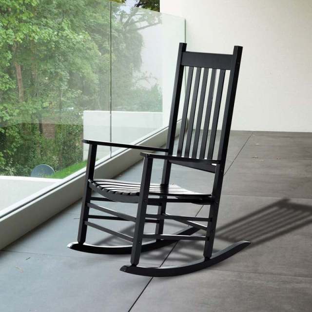 Oversized Acacia Wood Rocking Chair, High Back Patio Porch Rocker with Armrests & Slat Seat for Indoor & Outdoor Use