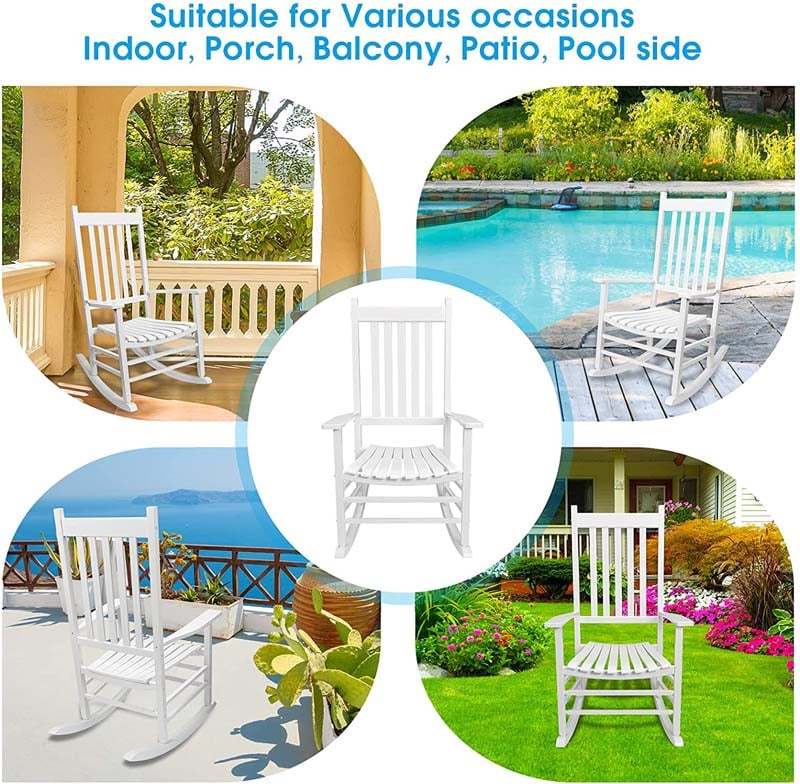 Oversized Acacia Wood Rocking Chair, High Back Patio Porch Rocker with Armrests & Slat Seat for Indoor & Outdoor Use