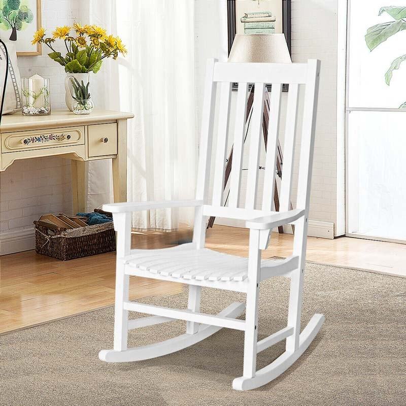 Oversized Acacia Wood Rocking Chair, High Back Patio Porch Rocker with Armrests & Slat Seat for Indoor & Outdoor Use