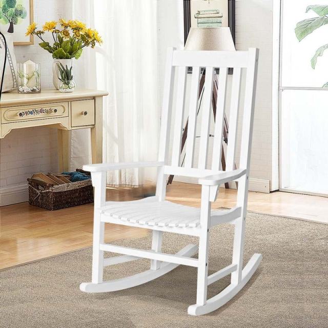 Oversized Acacia Wood Rocking Chair, High Back Patio Porch Rocker with Armrests & Slat Seat for Indoor & Outdoor Use