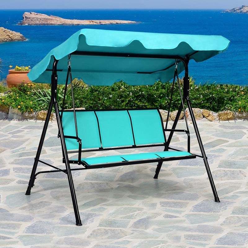 3-Person Outdoor Patio Swing with Adjustable Canopy & Steel Frame, Weather-resistant Porch Swing Bench for Garden, Yard, Poolside, Balcony