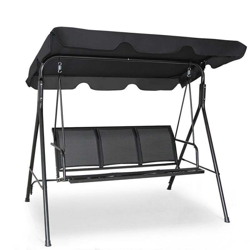 3-Person Outdoor Patio Swing with Adjustable Canopy & Steel Frame, Weather-resistant Porch Swing Bench for Garden, Yard, Poolside, Balcony