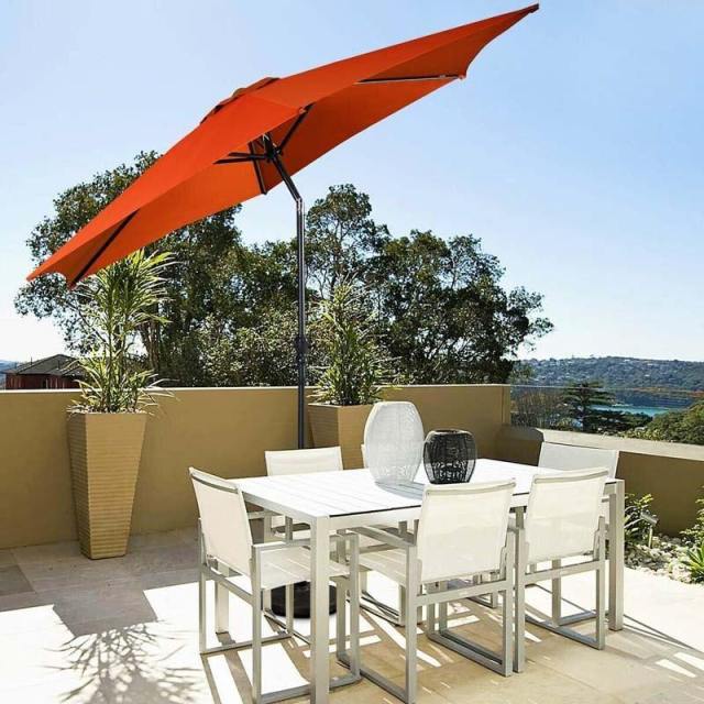10FT Patio Umbrella Outdoor 6 Ribs Steel Market Table Umbrella with Push Button Tilt & Crank for Garden Backyard Deck Pool