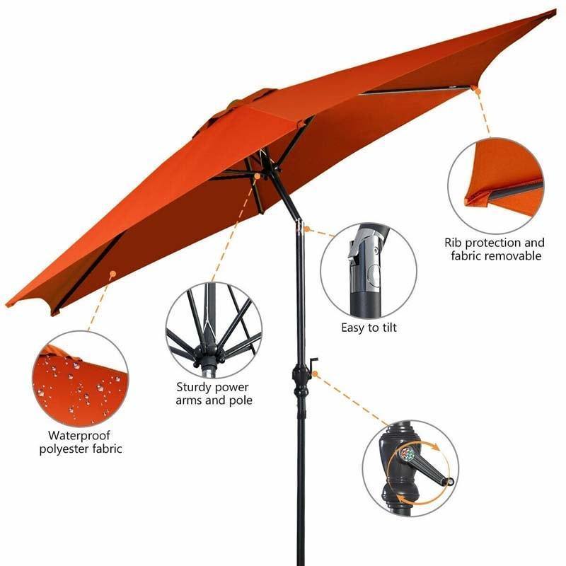 10FT Patio Umbrella Outdoor 6 Ribs Steel Market Table Umbrella with Push Button Tilt & Crank for Garden Backyard Deck Pool