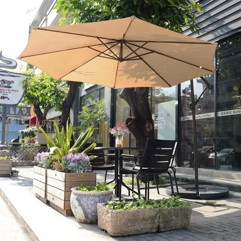 10FT Cantilever Umbrella Offset Hanging Patio Umbrella 8 Steel Ribs Outdoor Market Umbrella with Cross Base, Crank & Tilt Adjustment