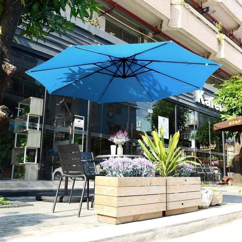 10FT Cantilever Umbrella Offset Hanging Patio Umbrella 8 Steel Ribs Outdoor Market Umbrella with Cross Base, Crank & Tilt Adjustment