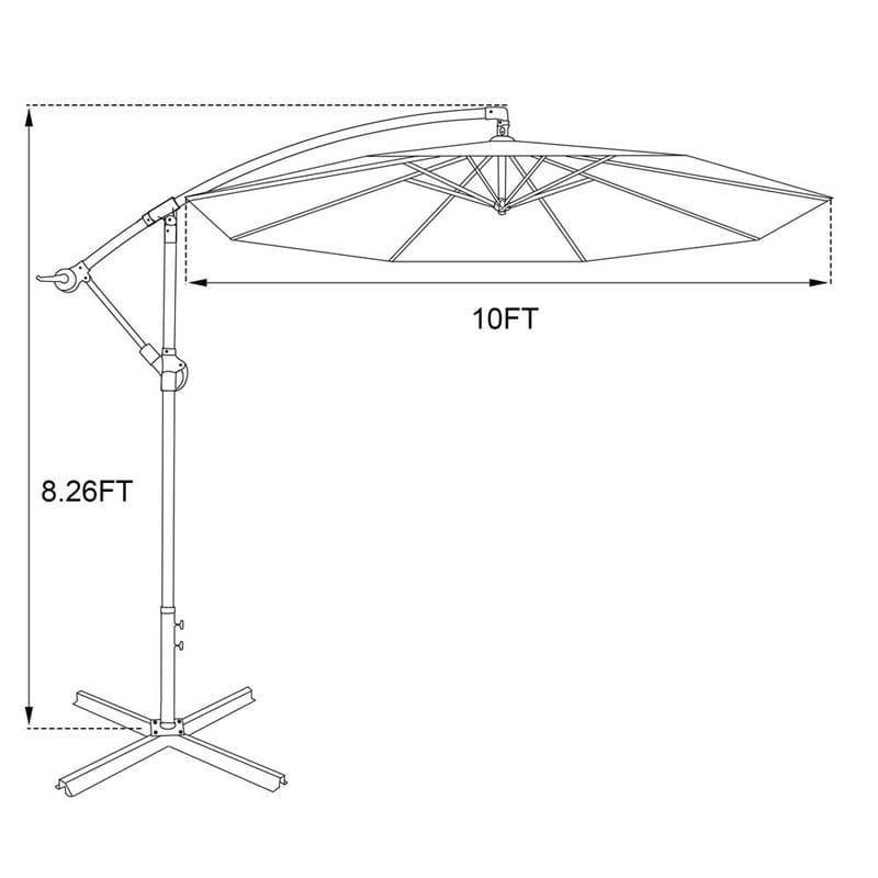 10FT Cantilever Umbrella Offset Hanging Patio Umbrella 8 Steel Ribs Outdoor Market Umbrella with Cross Base, Crank & Tilt Adjustment