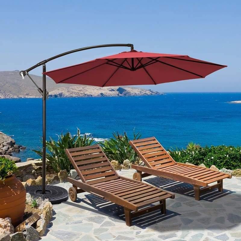 10FT Cantilever Umbrella Offset Hanging Patio Umbrella 8 Steel Ribs Outdoor Market Umbrella with Cross Base, Crank & Tilt Adjustment
