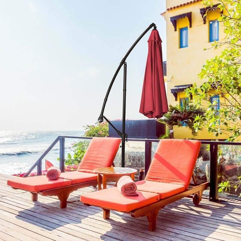 10FT Cantilever Umbrella Offset Hanging Patio Umbrella 8 Steel Ribs Outdoor Market Umbrella with Cross Base, Crank & Tilt Adjustment