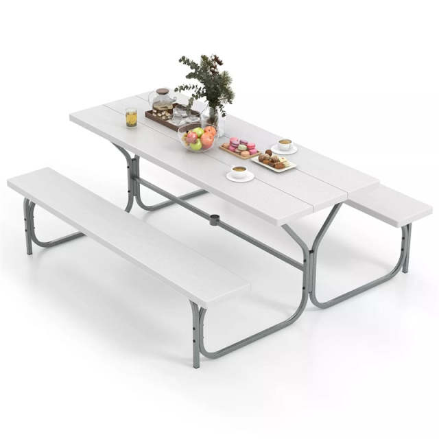 6FT Picnic Table & Bench Set for 8-Person, Heavy Duty Weather-Resistant Outdoor Dining Table with Umbrella Hole HDPE Tabletop & Built-in Benches