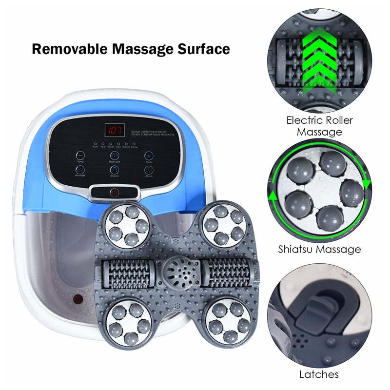 Foot Spa Bath Massager with Heat, Portable Pedicure Foot Spa Tub w/ Motorized Rollers, Shiatsu Massage, Temp Control, Adjustable Shower for Home