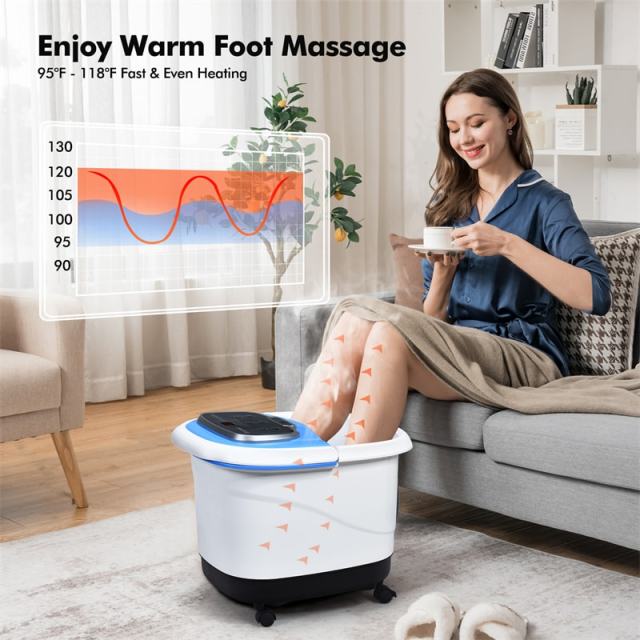 Foot Spa Bath Massager with Heat, Portable Pedicure Foot Spa Tub w/ Motorized Rollers, Shiatsu Massage, Temp Control, Adjustable Shower for Home