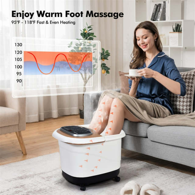 Foot Spa Bath Massager with Heat, Portable Pedicure Foot Spa Tub w/ Motorized Rollers, Shiatsu Massage, Temp Control, Adjustable Shower for Home