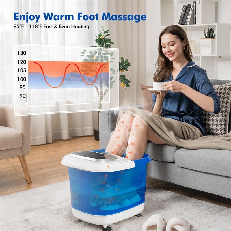 Foot Spa Bath Massager with Heat, Portable Pedicure Foot Spa Tub w/ Motorized Rollers, Shiatsu Massage, Temp Control, Adjustable Shower for Home