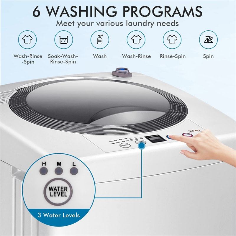 Portable Washing Machine, Full-Automatic Washer & Spin Dryer Combo with Built-in Pump Drain, 8Lbs Capacity Compact Laundry Washer for Apartments, RVs
