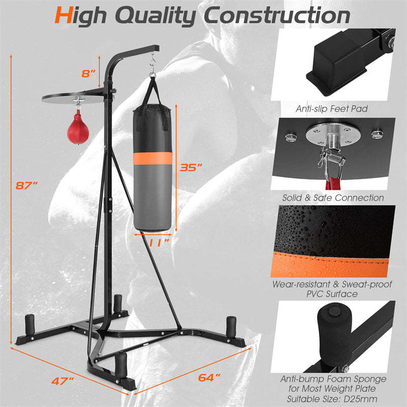 Punching Bag with Stand for Adults, Freestanding Heavy Bag Stand with Adjustable Speed Bag, Boxing Training Set for Home Gym Workout, Holds 220LBS