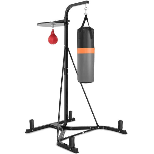 Punching Bag with Stand for Adults, Freestanding Heavy Bag Stand with Adjustable Speed Bag, Boxing Training Set for Home Gym Workout, Holds 220LBS