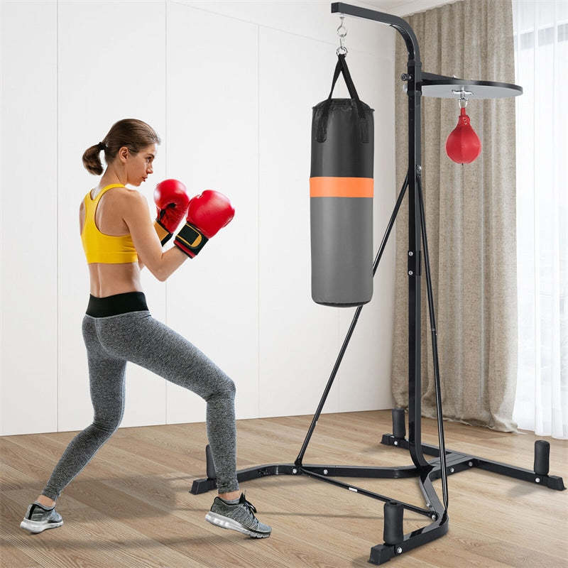 Punching Bag with Stand for Adults, Freestanding Heavy Bag Stand with Adjustable Speed Bag, Boxing Training Set for Home Gym Workout, Holds 220LBS