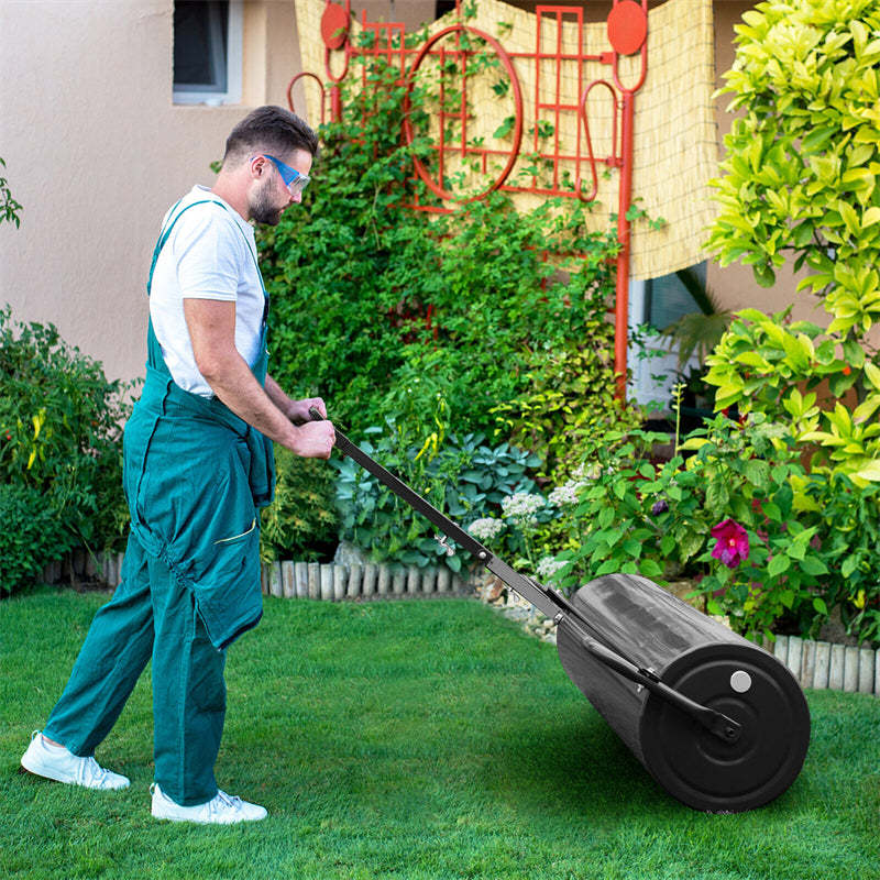 Lawn Roller Push/Tow-Behind Lawn Roller 30 Gallon Water Sand Filled Sod Drum Roller with Detachable Handle for Garden Yard Park Farm