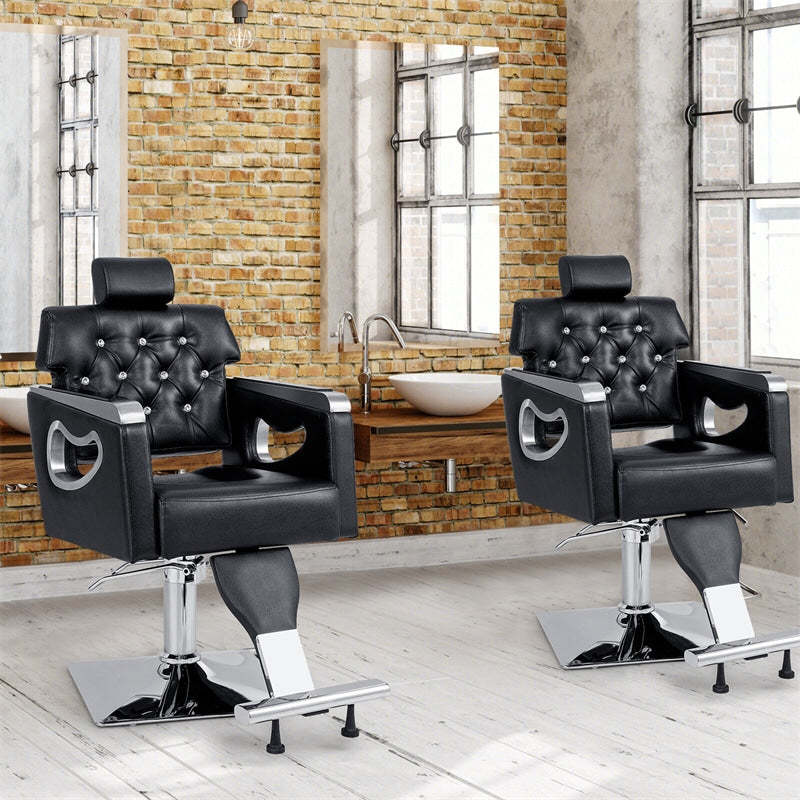 Reclining Salon Chair, Heavy Duty Barber Chair with Hydraulic Pump, Height Adjustable, 360° Swivel & PVC Leather Padded for Home/Salon/Tattoo Studio