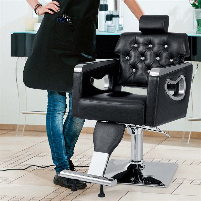 Reclining Salon Chair, Heavy Duty Barber Chair with Hydraulic Pump, Height Adjustable, 360° Swivel & PVC Leather Padded for Home/Salon/Tattoo Studio