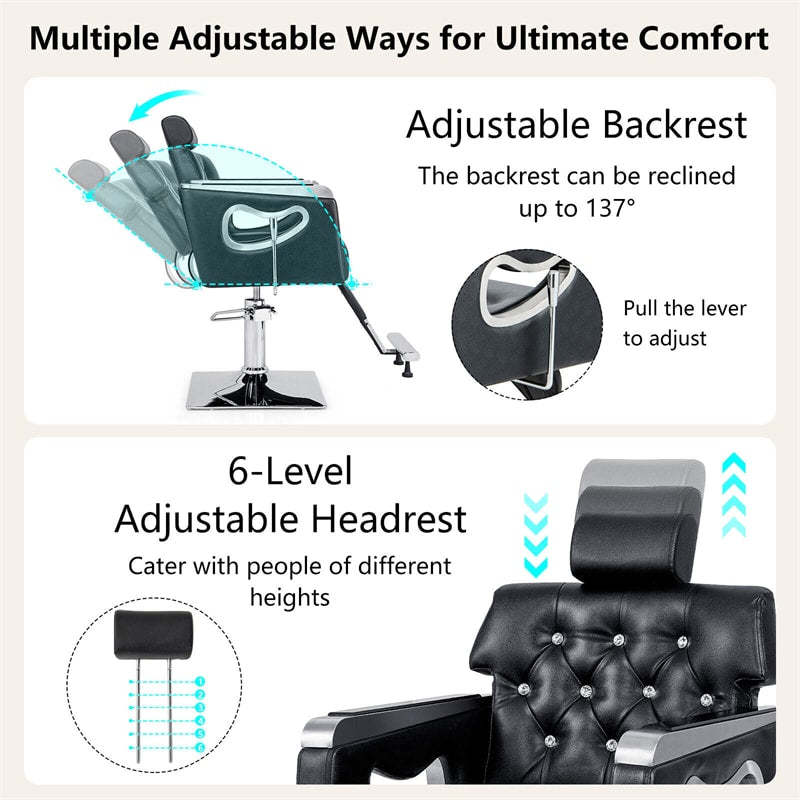 Reclining Salon Chair, Heavy Duty Barber Chair with Hydraulic Pump, Height Adjustable, 360° Swivel & PVC Leather Padded for Home/Salon/Tattoo Studio