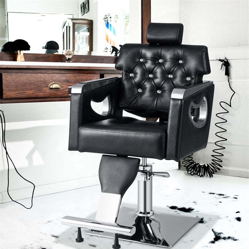 Reclining Salon Chair, Heavy Duty Barber Chair with Hydraulic Pump, Height Adjustable, 360° Swivel & PVC Leather Padded for Home/Salon/Tattoo Studio