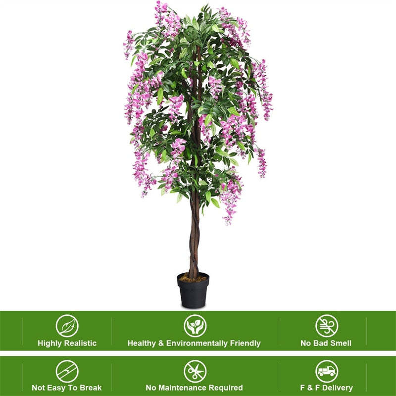 6FT Artificial Ficus Tree, s-2 Fake Wisteria Tree with Nursery Pots, Indoor/Outdoor Tall Faux Floor Plants for Home, Office, Living Room