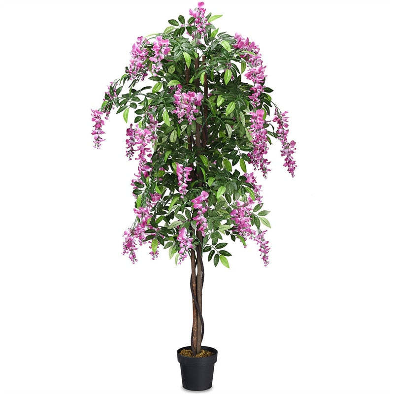 6FT Artificial Ficus Tree, s-2 Fake Wisteria Tree with Nursery Pots, Indoor/Outdoor Tall Faux Floor Plants for Home, Office, Living Room