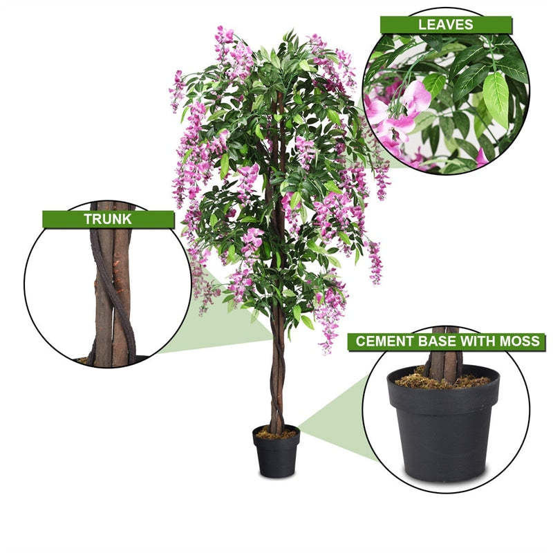 6FT Artificial Ficus Tree, s-2 Fake Wisteria Tree with Nursery Pots, Indoor/Outdoor Tall Faux Floor Plants for Home, Office, Living Room