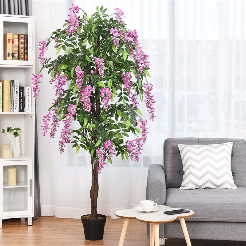 6FT Artificial Ficus Tree, s-2 Fake Wisteria Tree with Nursery Pots, Indoor/Outdoor Tall Faux Floor Plants for Home, Office, Living Room