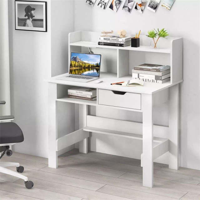 Computer Desk with Hutch, Power Outlets, USB/Type-C Ports, Open Shelf & Drawer, Space-Saving Modern Home Office Writing Desk for Bedroom