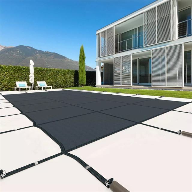 Safety Pool Cover for 32 x 16FT Inground Swimming Pools, Rectangle Winter Leaf Net Pool Cover with Mesh & Installation Tools for Backyard Yard