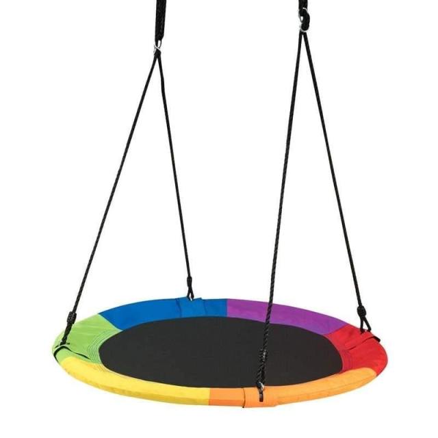 40" Saucer Tree Swing Waterproof Round Flying Saucer Swing Indoor Outdoor Play Swing for Kids with Height Adjustable Hanging Ropes