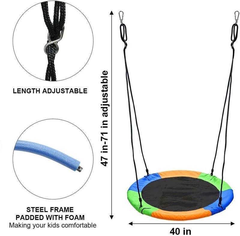 40" Saucer Tree Swing Waterproof Round Flying Saucer Swing Indoor Outdoor Play Swing for Kids with Height Adjustable Hanging Ropes