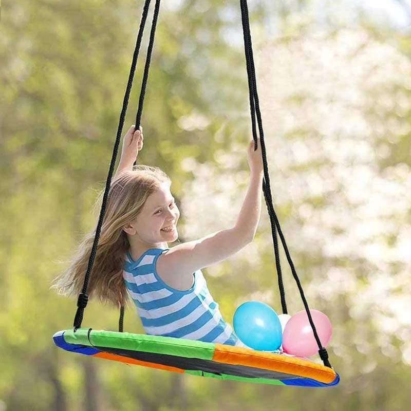 40" Saucer Tree Swing Waterproof Round Flying Saucer Swing Indoor Outdoor Play Swing for Kids with Height Adjustable Hanging Ropes