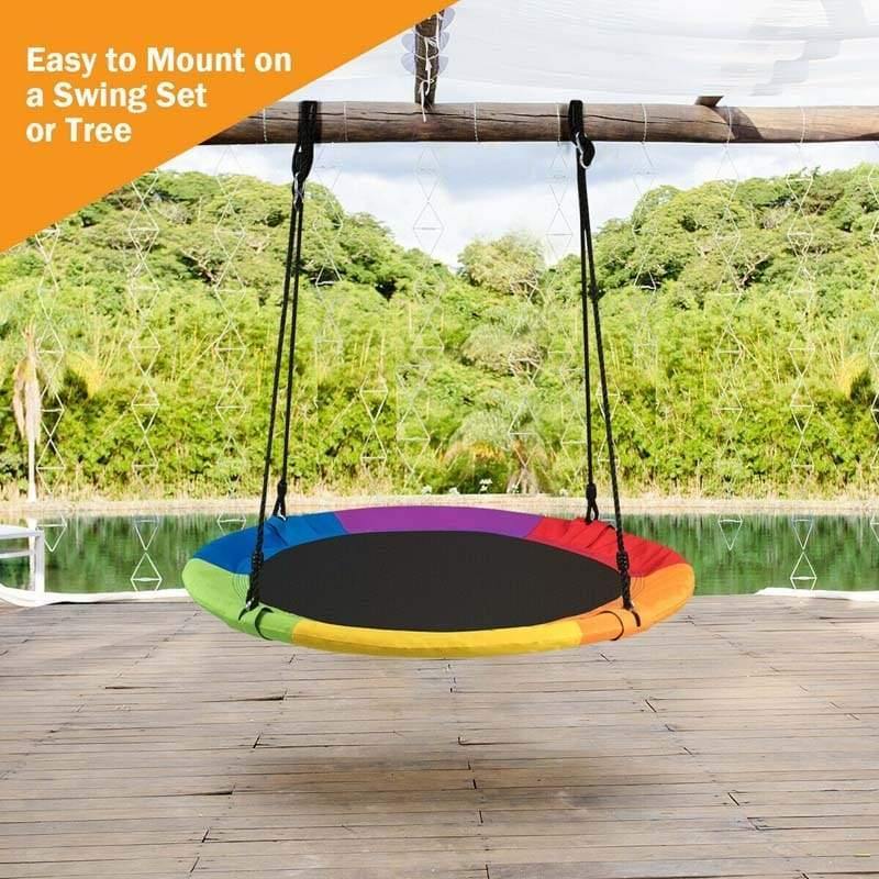 40" Saucer Tree Swing Waterproof Round Flying Saucer Swing Indoor Outdoor Play Swing for Kids with Height Adjustable Hanging Ropes