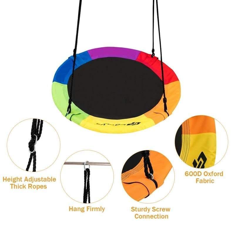 40" Saucer Tree Swing Waterproof Round Flying Saucer Swing Indoor Outdoor Play Swing for Kids with Height Adjustable Hanging Ropes