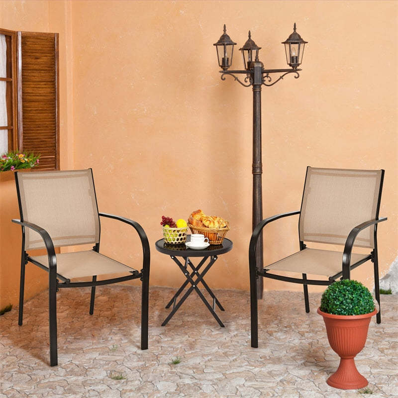 Stackable Patio Dining Chairs Set of 2 Outdoor Lawn Sling Chairs with Armrests & Breathable Fabric