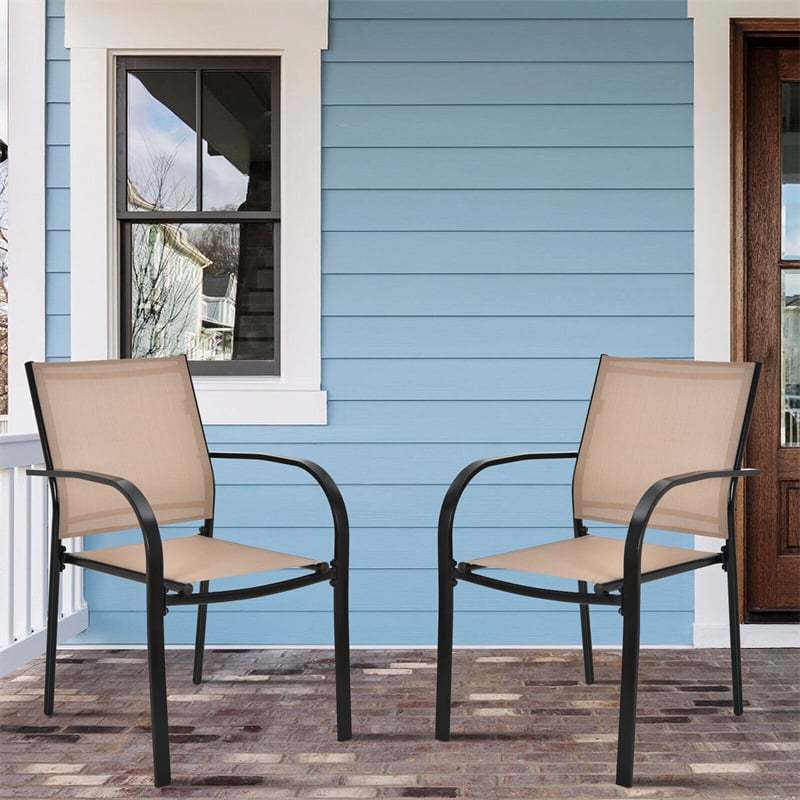 Stackable Patio Dining Chairs Set of 2 Outdoor Lawn Sling Chairs with Armrests & Breathable Fabric