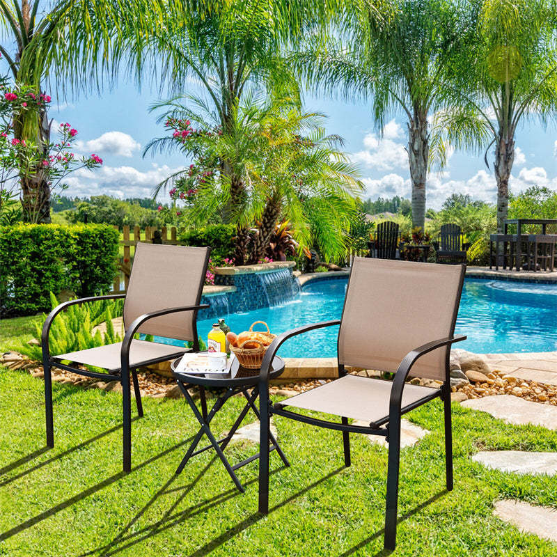 Stackable Patio Dining Chairs Set of 2 Outdoor Lawn Sling Chairs with Armrests & Breathable Fabric